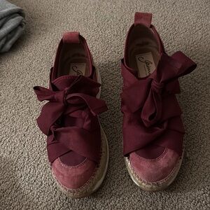 Free People Red Sneakers Suede Bow